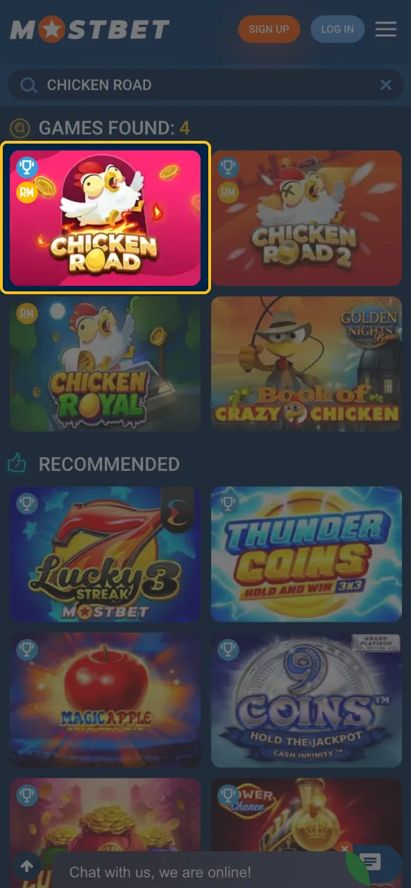 Launch Chicken Road after installing APK from Mostbet.
