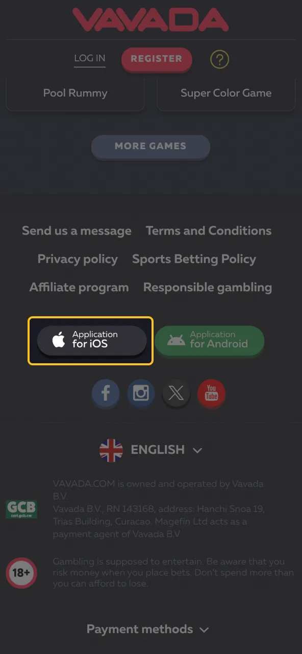 Tap the App Store link from Vavada to get the iOS app.
