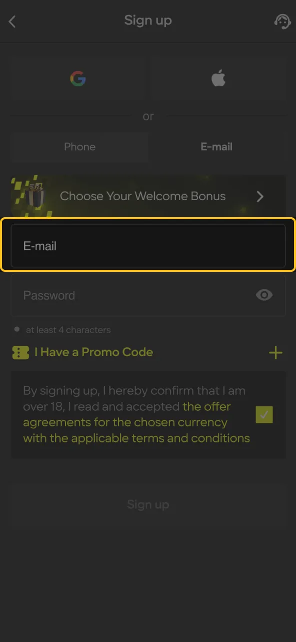 Submit personal data to finish Parimatch account setup.