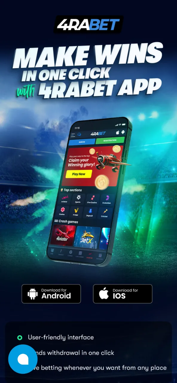 Go to 4rabet mobile section to install the app on iOS or Android.