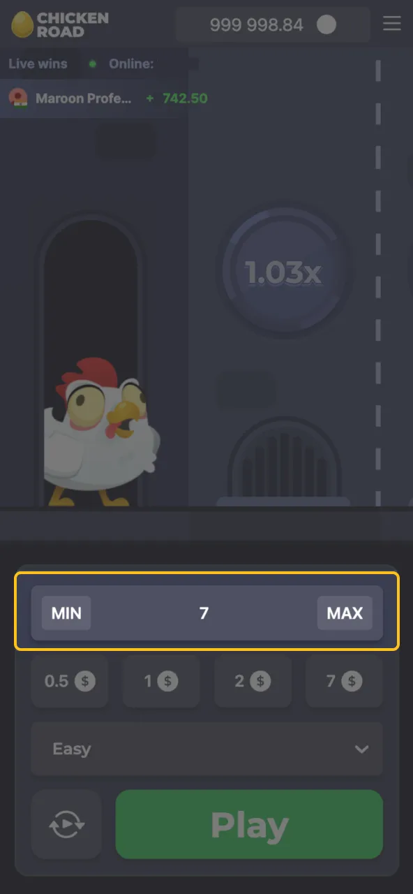 Set your bet in Chicken Road game interface.