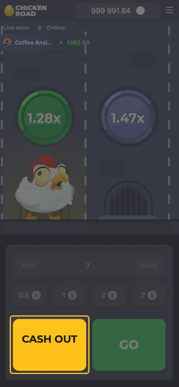 Withdraw winnings or keep playing Chicken Road.