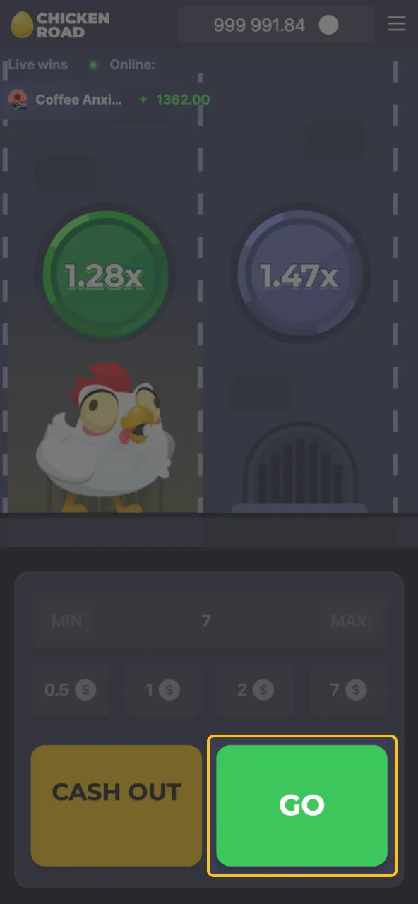 Click Go or tap a manhole to move in Chicken Road.