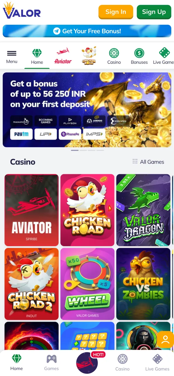 Visit Valor site or open mobile app to play Chicken Road.