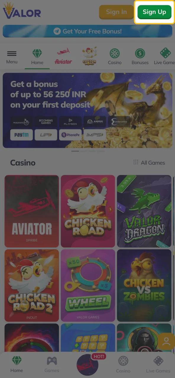 Sign in Valor and resume your Chicken Road adventure.