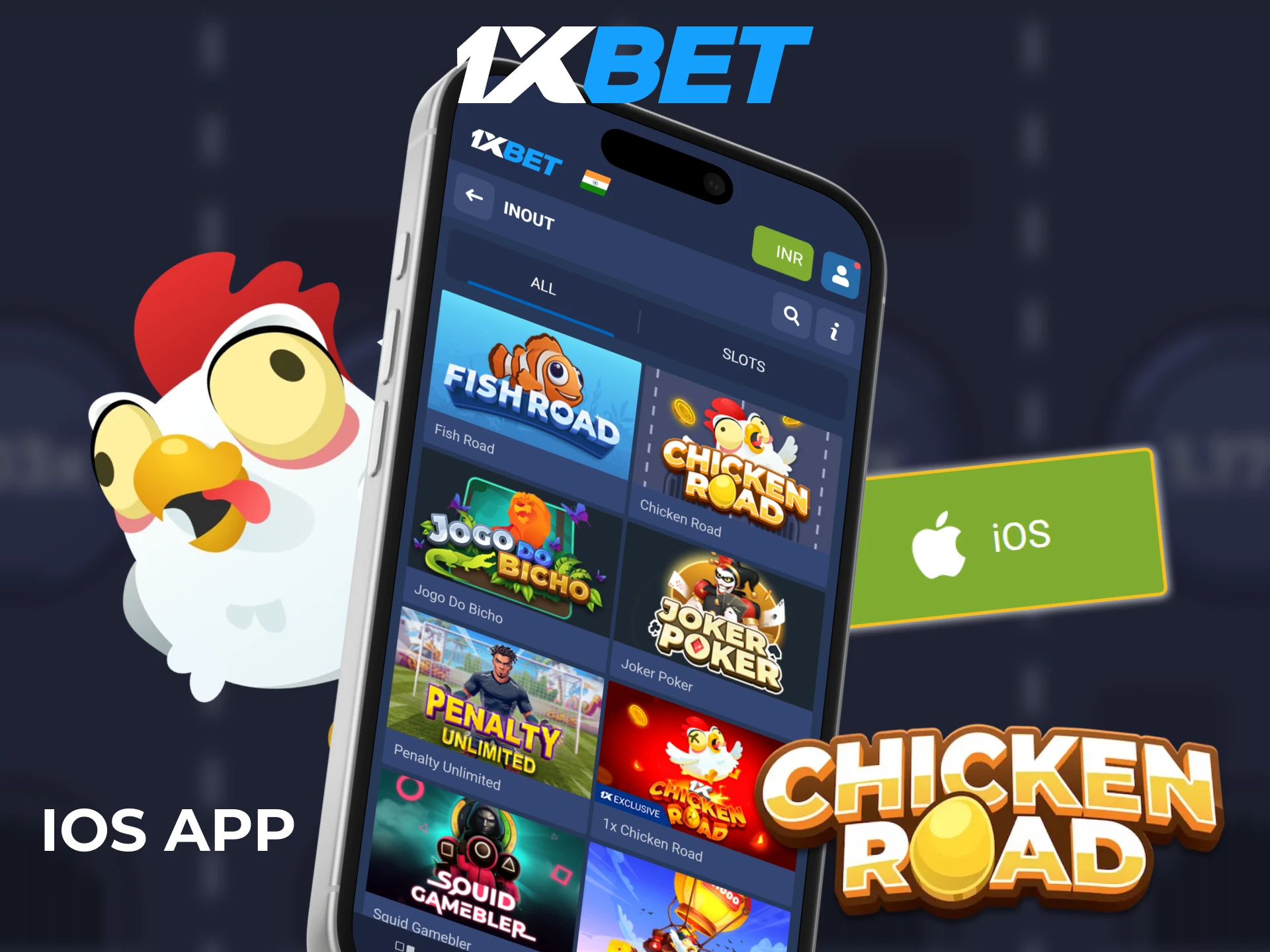 Get the 1xbet app for iOS to start playing Chicken Road.