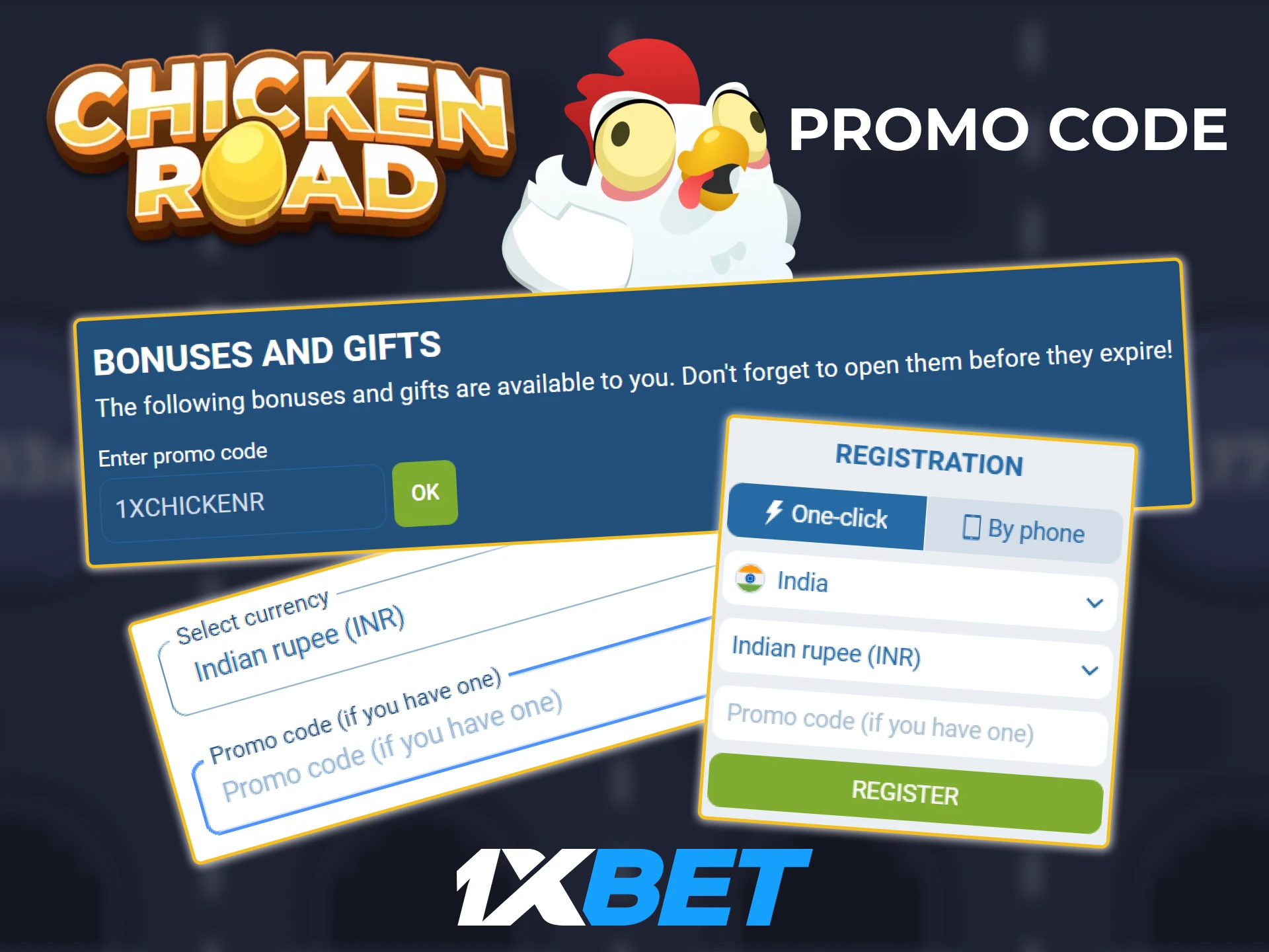 When registering at 1xbet, don't forget to use the Chicken Road promo code.