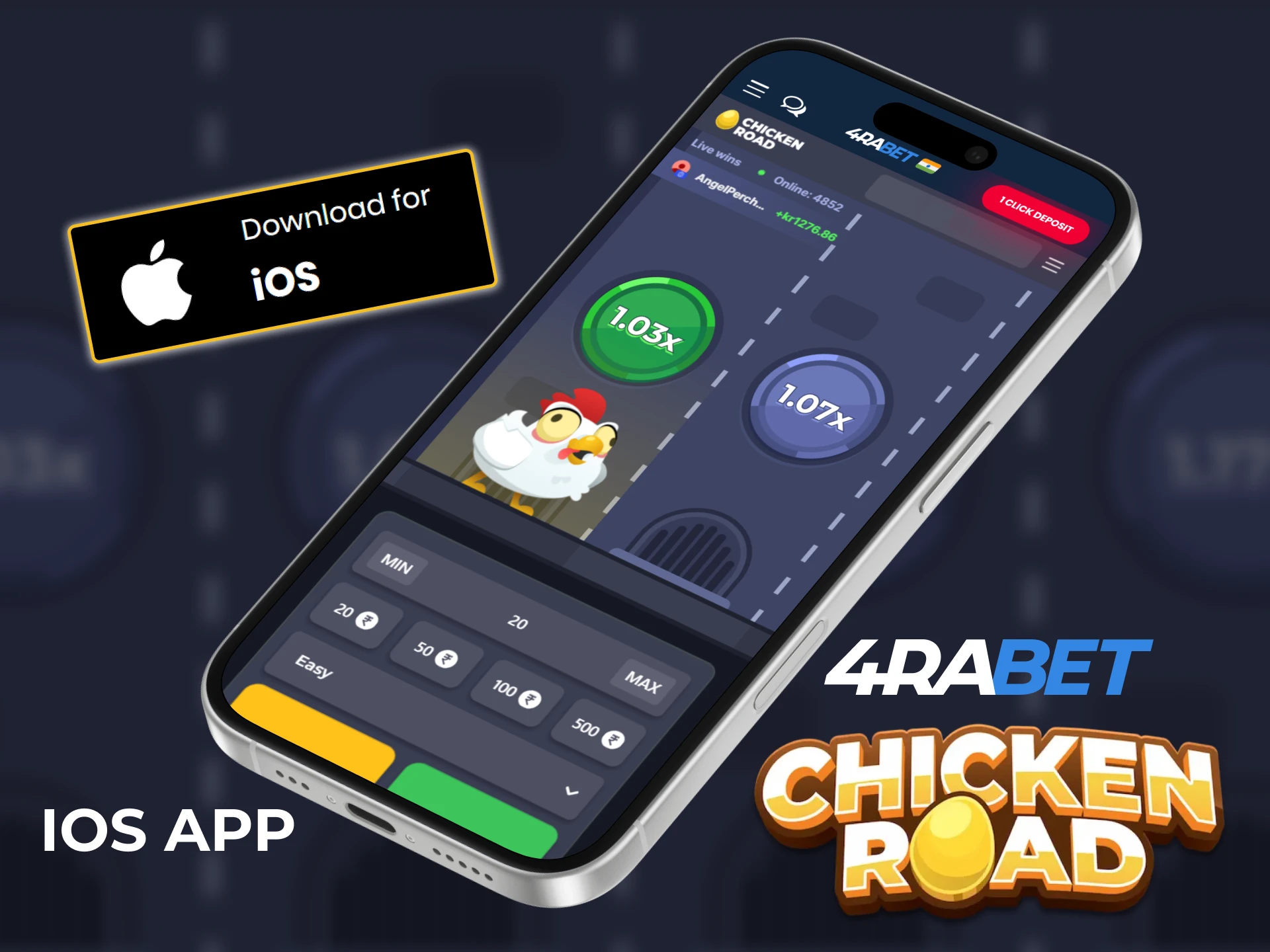Install the 4rabet app for iOS and enjoy playing Chicken Road on your phone.