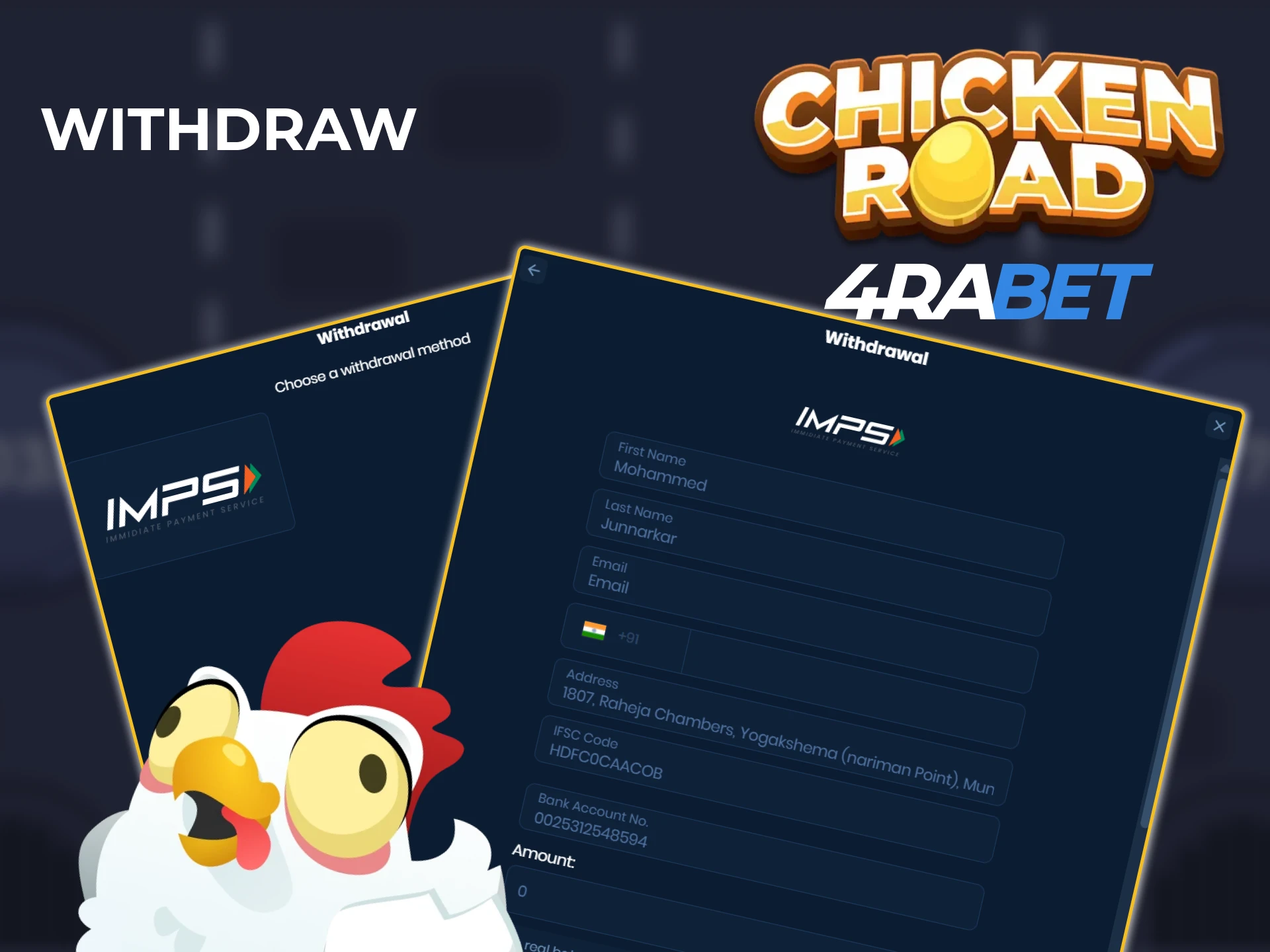 Enter your details to withdraw funds from 4rabet and receive your winnings in Chicken Road.