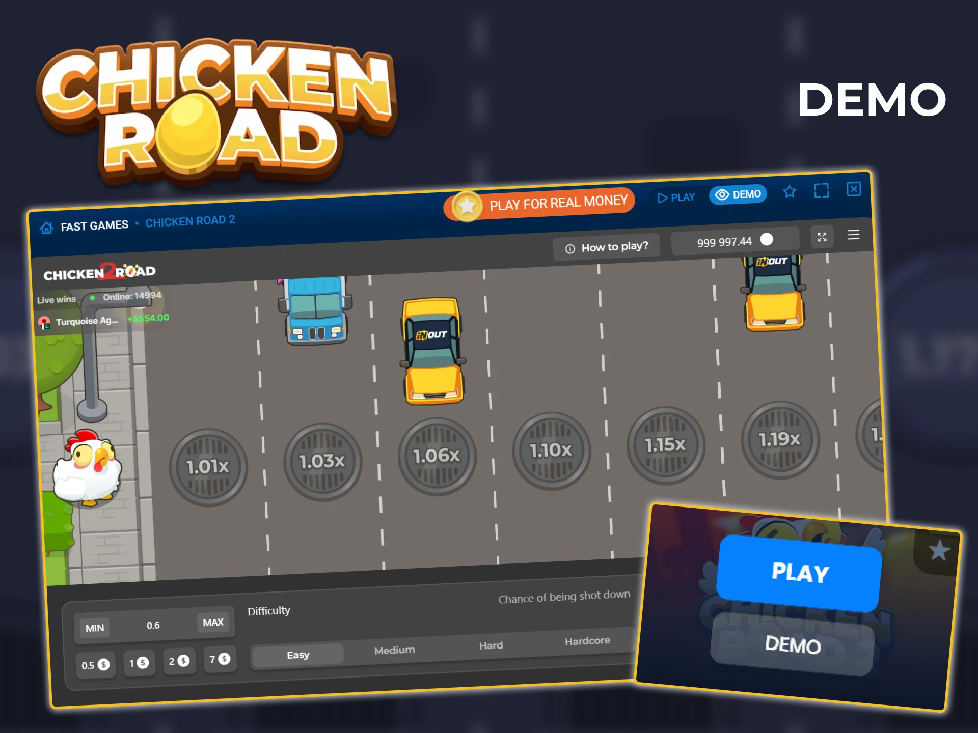 Try out the unique game Chicken Road 2 in demo mode.