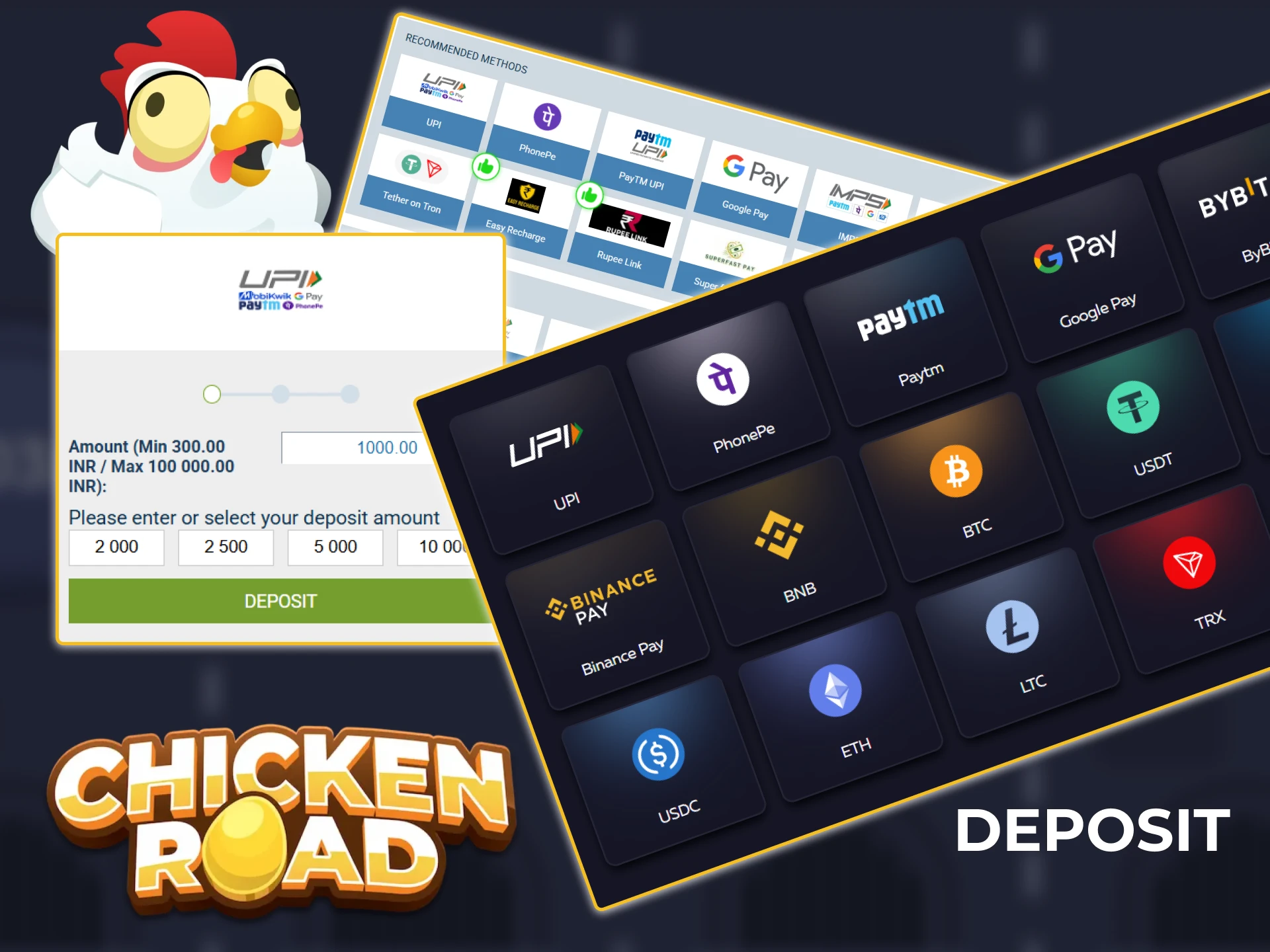 Choose a deposit method offered by the casino and top up your account to play Chicken Road.