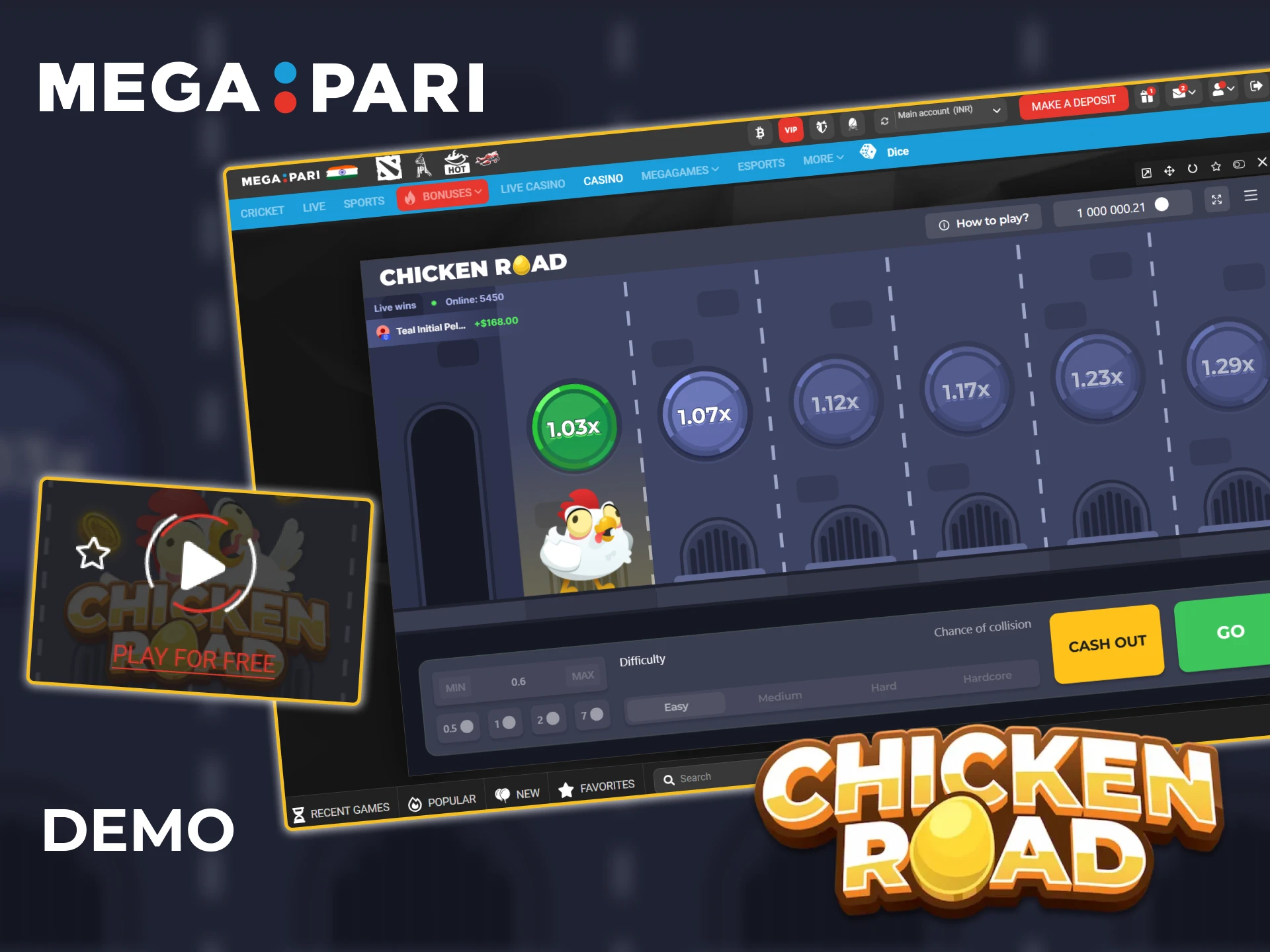 At Megapari, the Chicken Road demo mode is available for trial play.