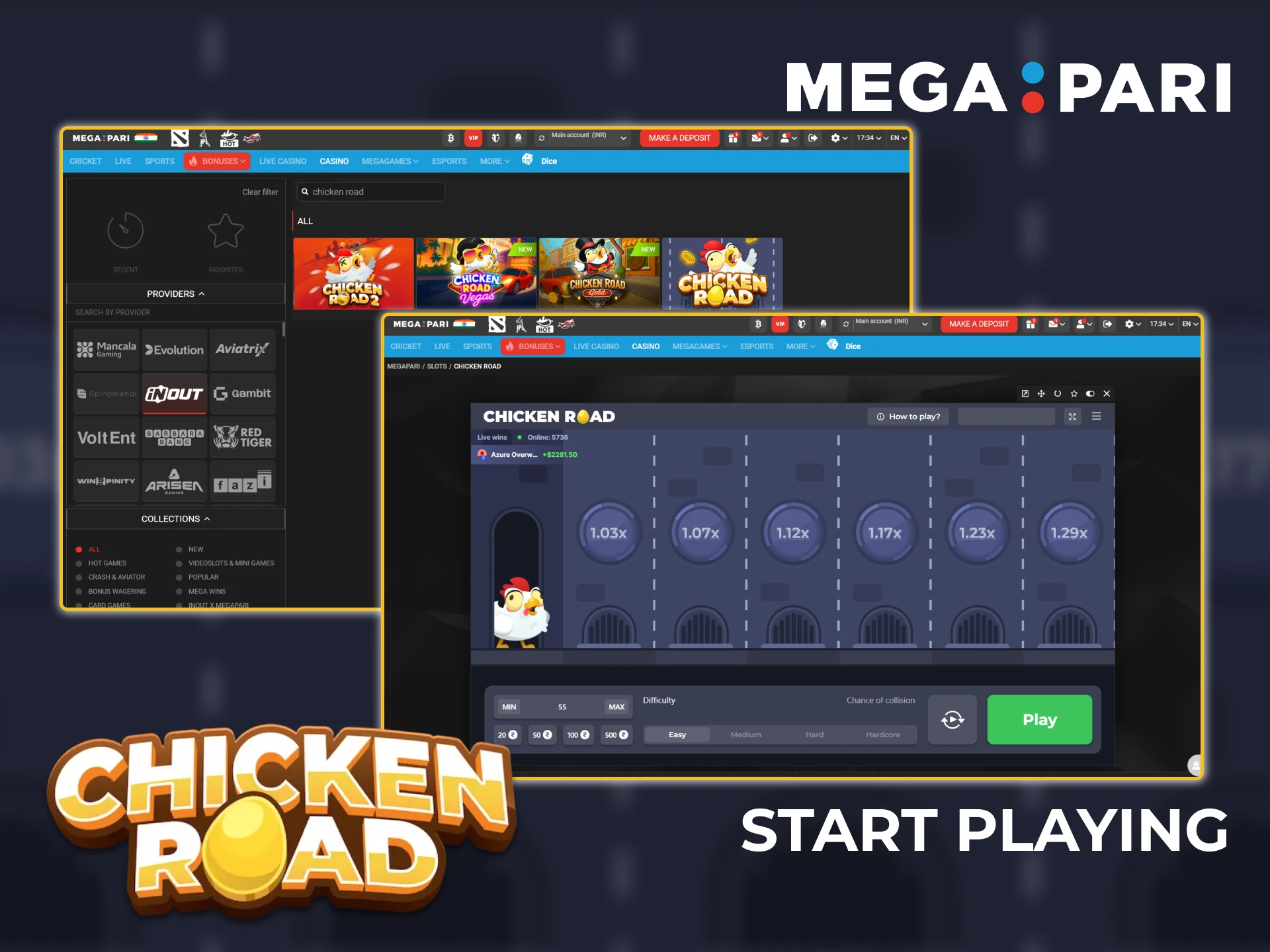 Open the Megapari casino games section, find Chicken Road, and place your first bet.