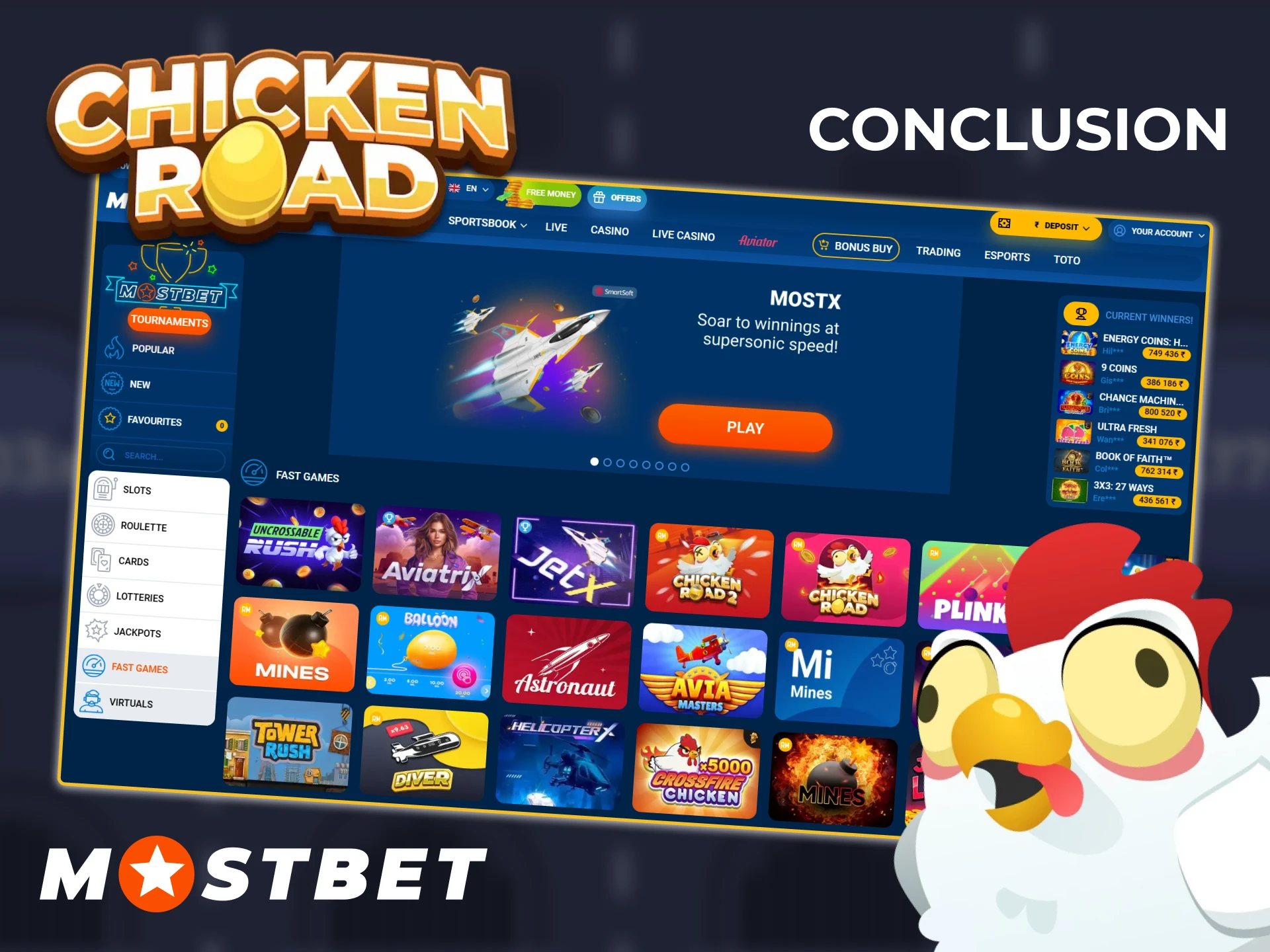 On the official Mostbet website, players can try their luck in Chicken Road.