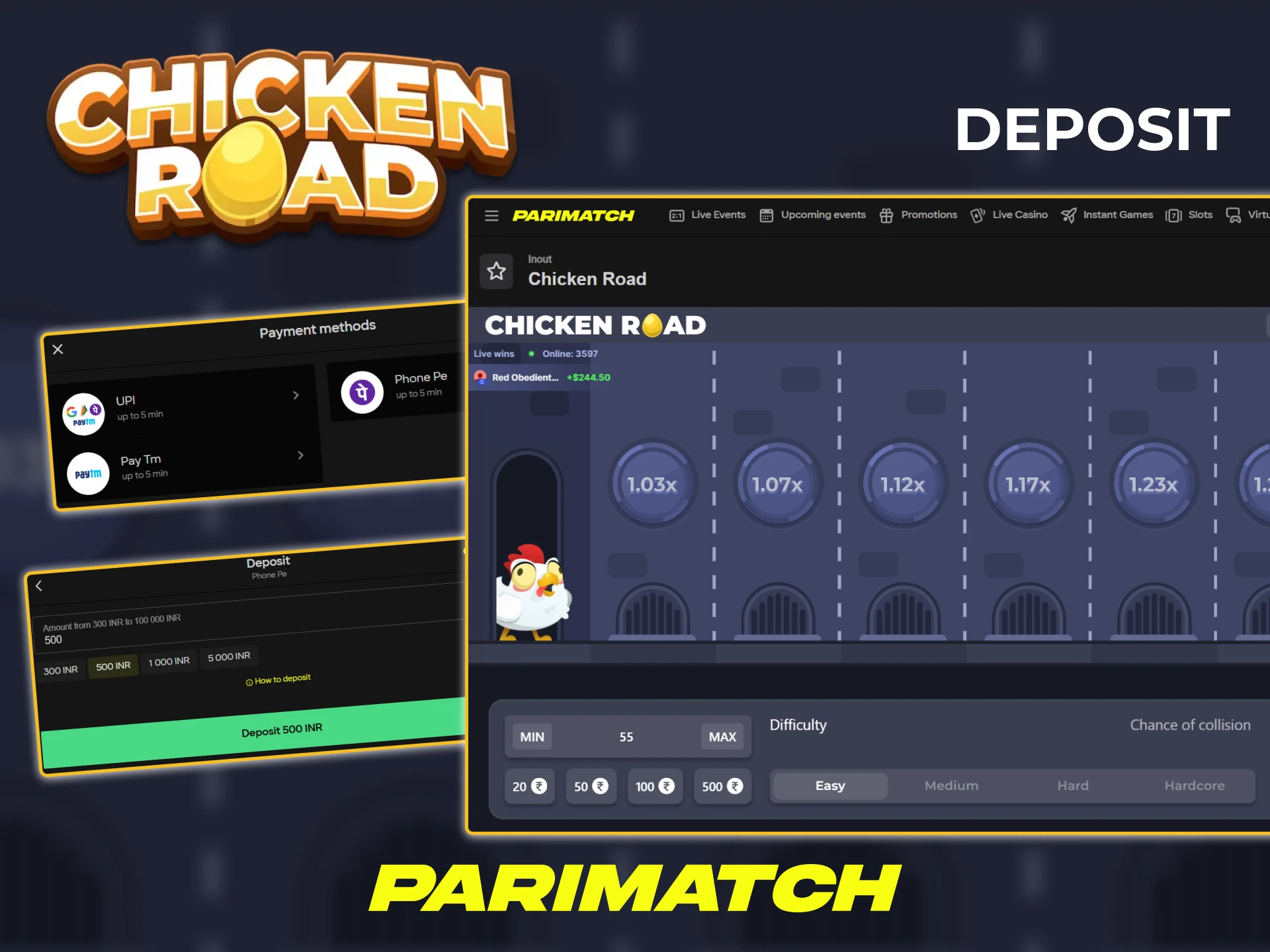 Make a deposit at Parimatch to play with real money in the Chicken Road game.