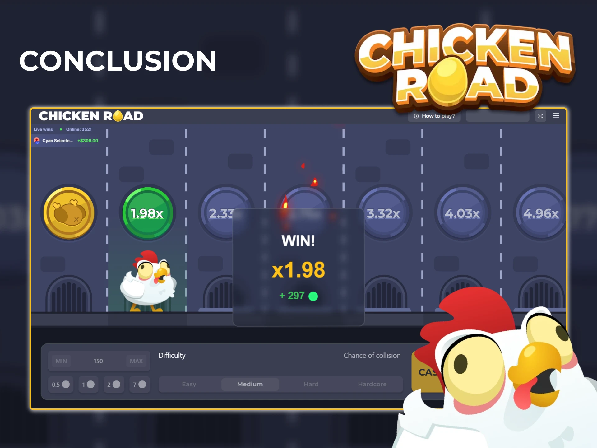 Follow your chosen strategy to win money in Chicken Road.