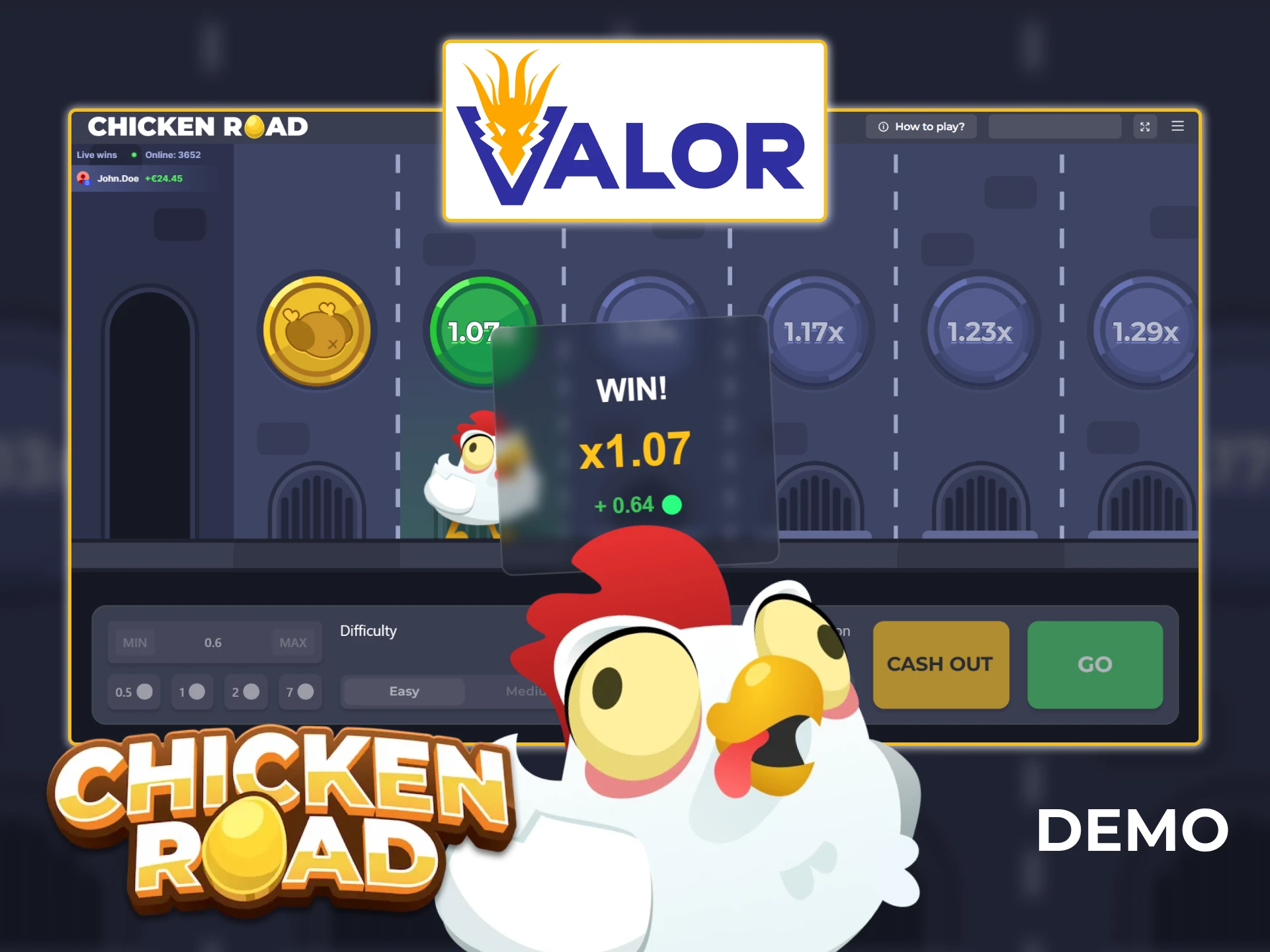 Valor provides a demo version of Chicken Road.