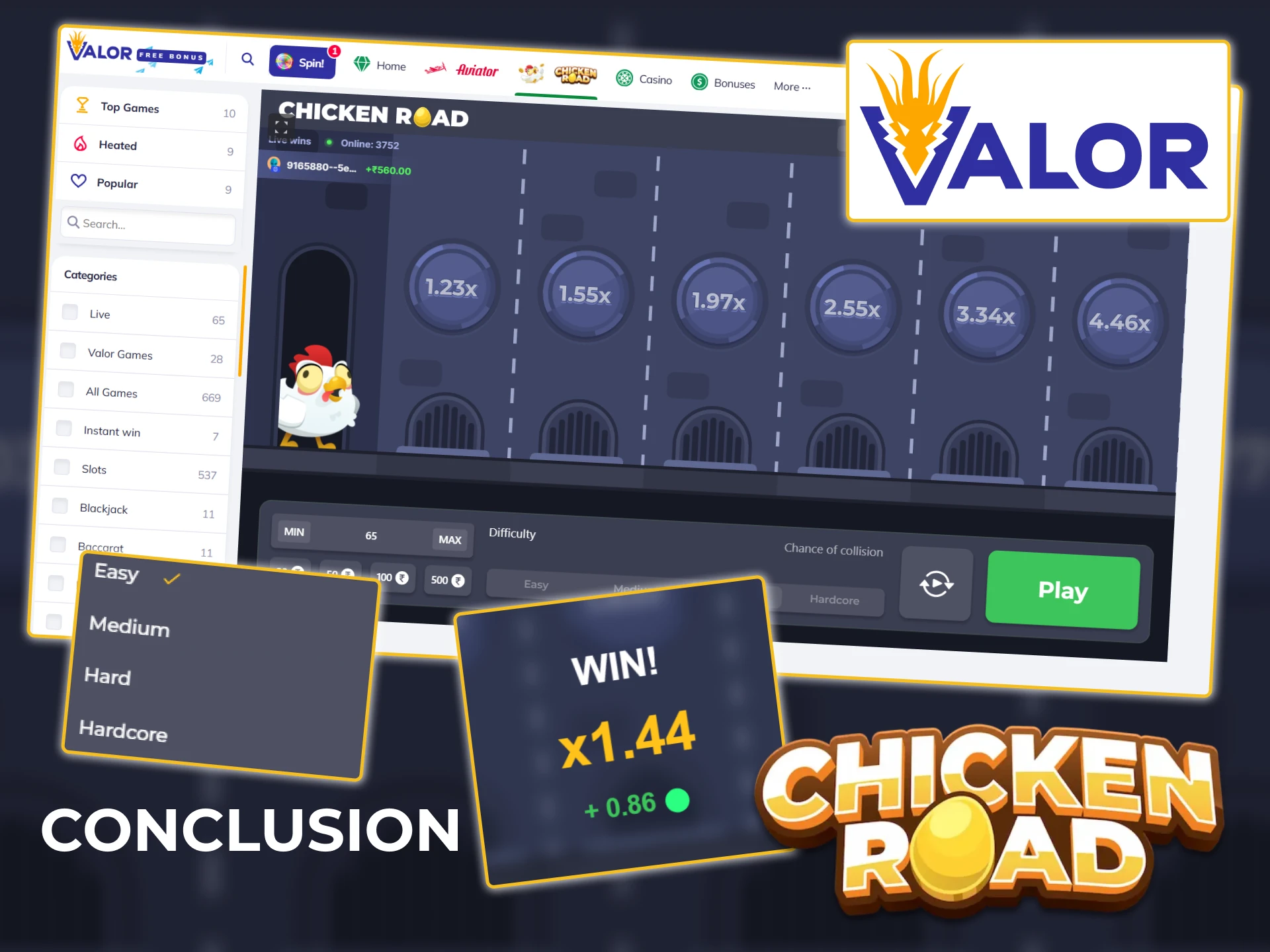 Enjoy playing Chicken Road on the official Valor platform.
