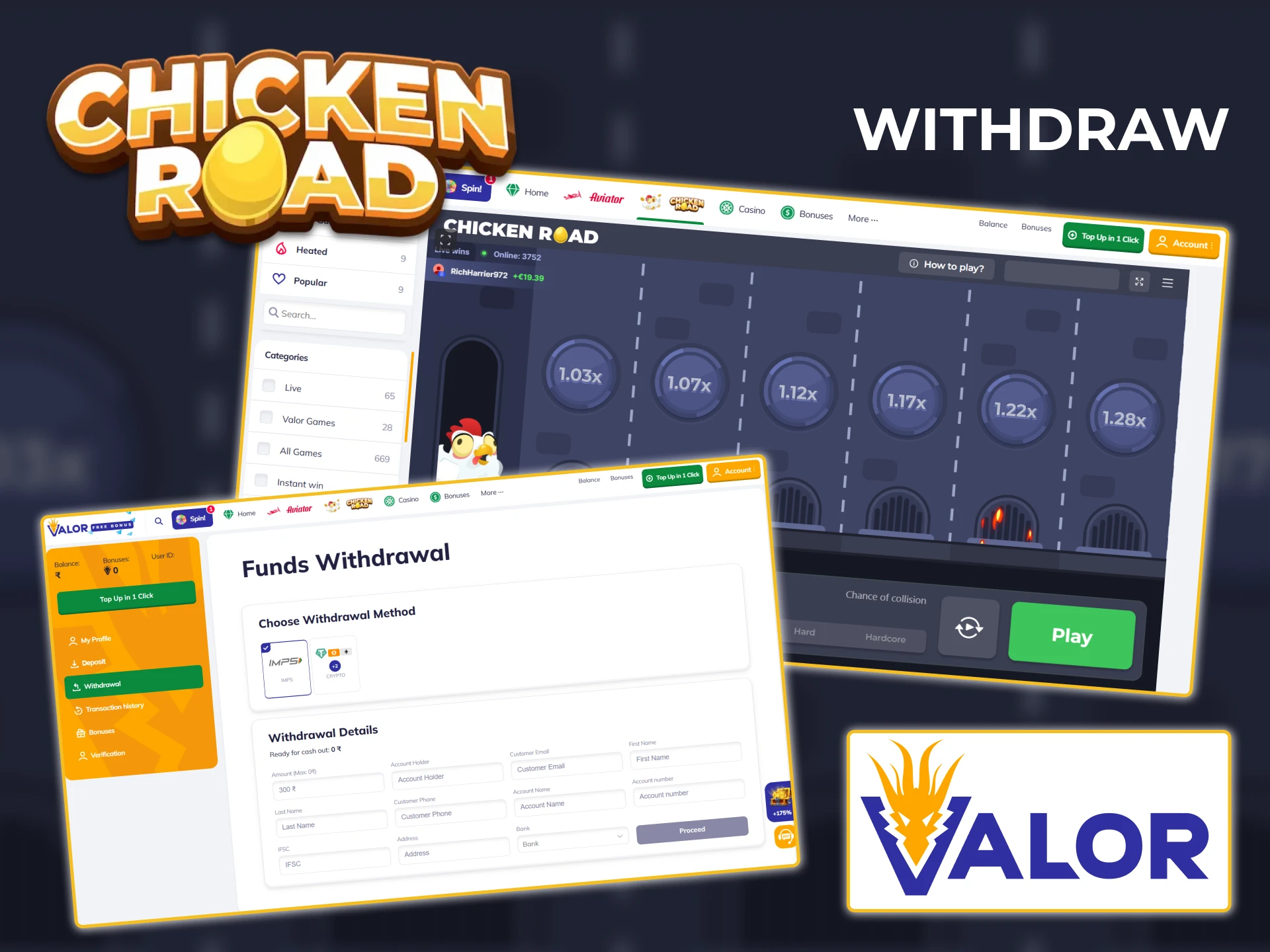 Play Chicken Road and easily withdraw money from Valor.