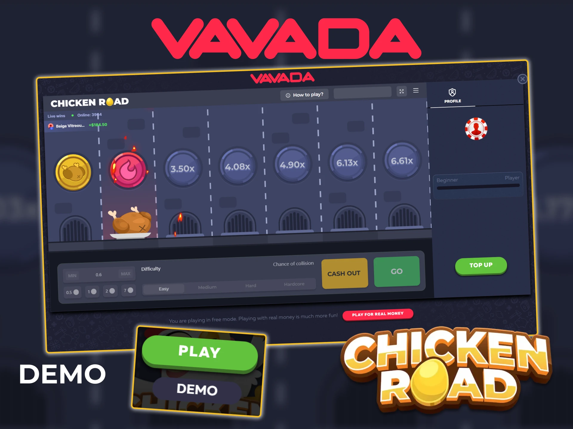 Take a look at the demo version of Chicken Road at Vavada.