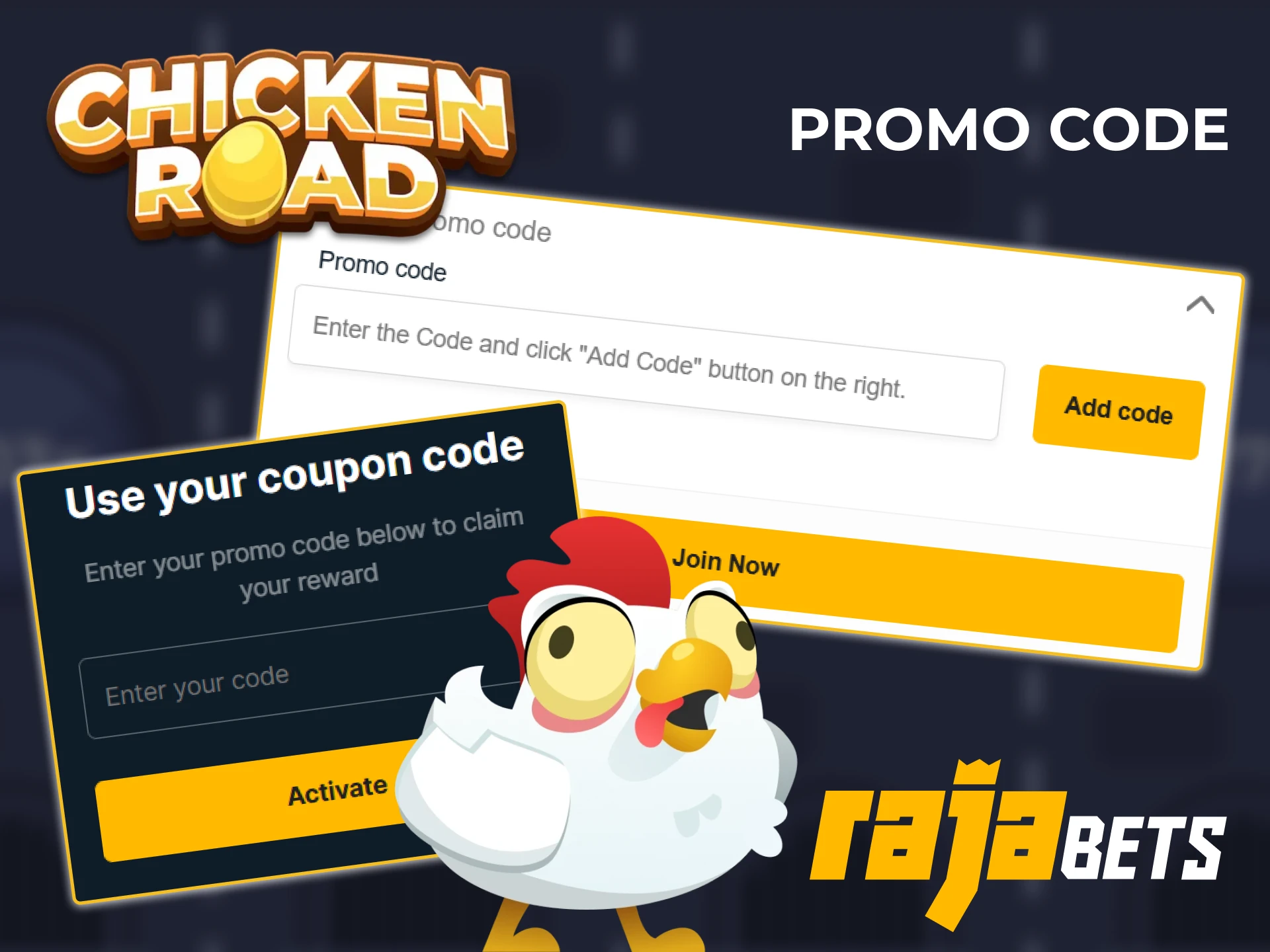 Add the promo code at Rajabets to get a bonus and use it at Chicken Road.