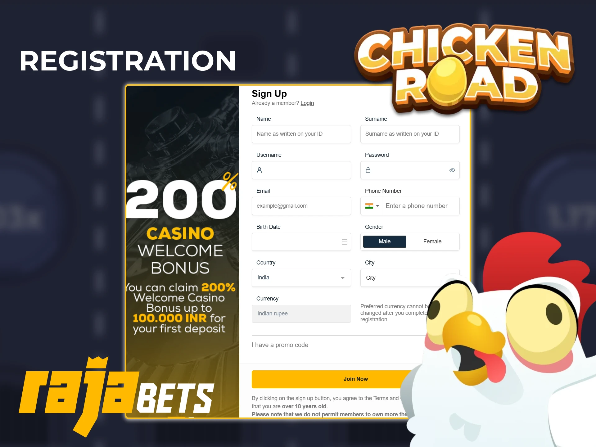 Create a Rajabets account to access Chicken Road and play with real money.