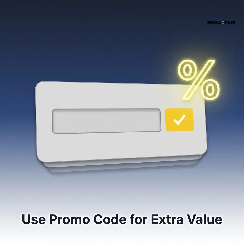 Player entering promo code MEGA2025 on mobile device to unlock enhanced welcome bonus at online casino